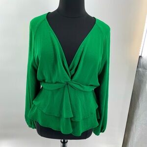 Oddy Plunging Neckline Ruffle Tier Blouse 1X